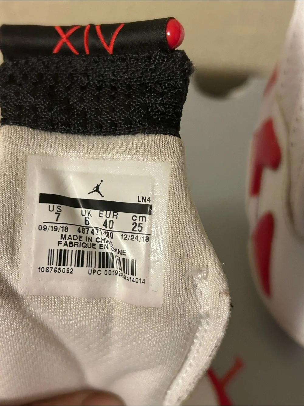 Jordan White and Red Retro Low-Top Basketball Shoe